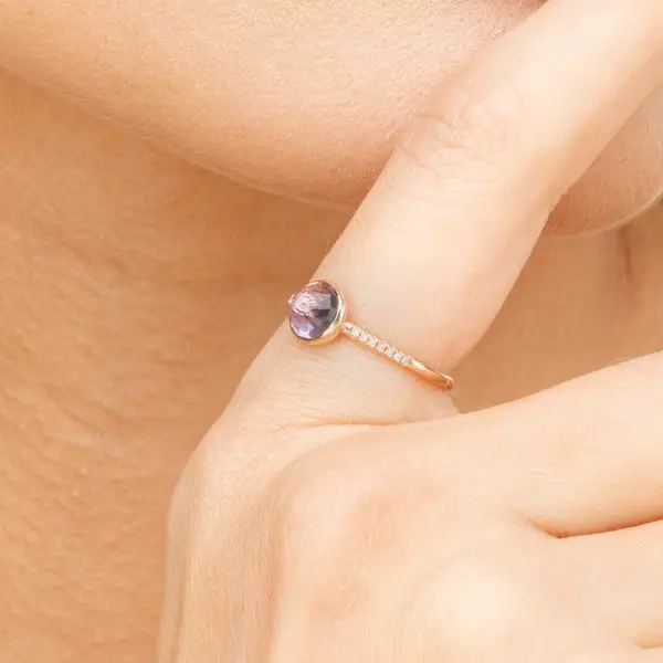 Leaf Jewelry Ring Amethyst mit Diamanten, 14K Rosegold, Gr.50 Räumungsverkauf