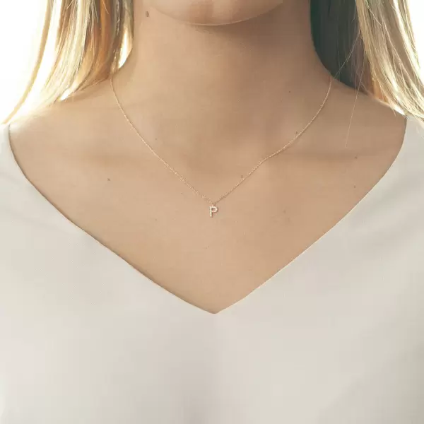Leaf Jewelry Halskette Letter "P", 14 K Rosegold mit Diamanten Kauf eins, bekomm eins gratis