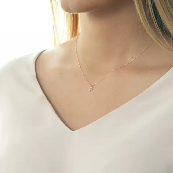 Leaf Jewelry Halskette Letter "P", 14 K Rosegold mit Diamanten Kauf eins, bekomm eins gratis