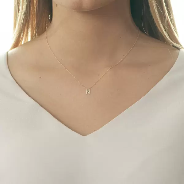 Leaf Jewelry Halskette Letter "N", 14 K Rosegold mit Diamanten Tägliche Deals
