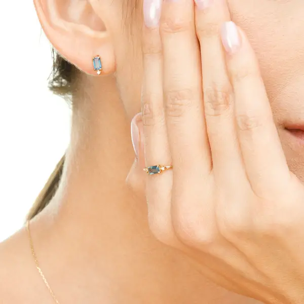 Leaf Jewelry Ohrstecker London Blue Topas, 14K Gelbgold Sonderangebote