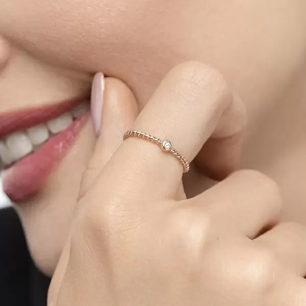 Leaf Jewelry Ring Solitaire, 18 K Rosegold Tiefpreis