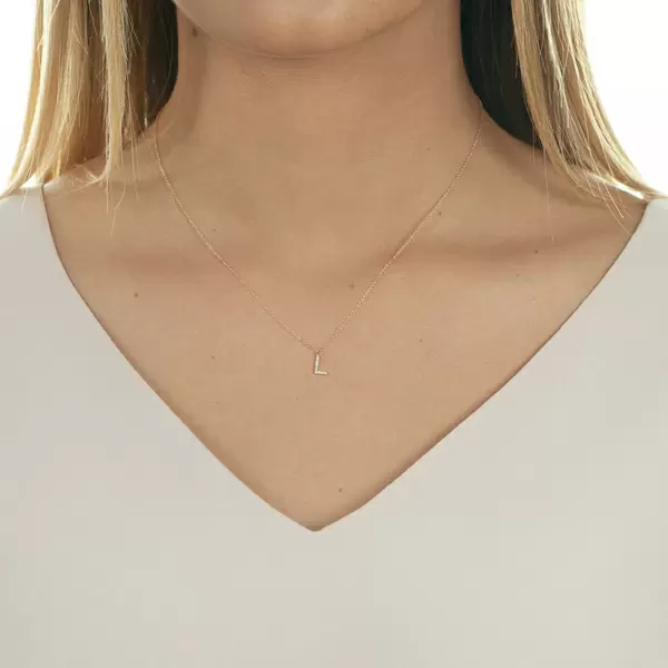 Leaf Jewelry Halskette Letter "L", 14 K Rosegold mit Diamanten Neueste Stile