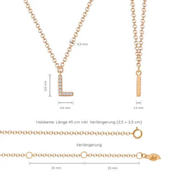 Leaf Jewelry Halskette Letter "L", 14 K Rosegold mit Diamanten Neueste Stile