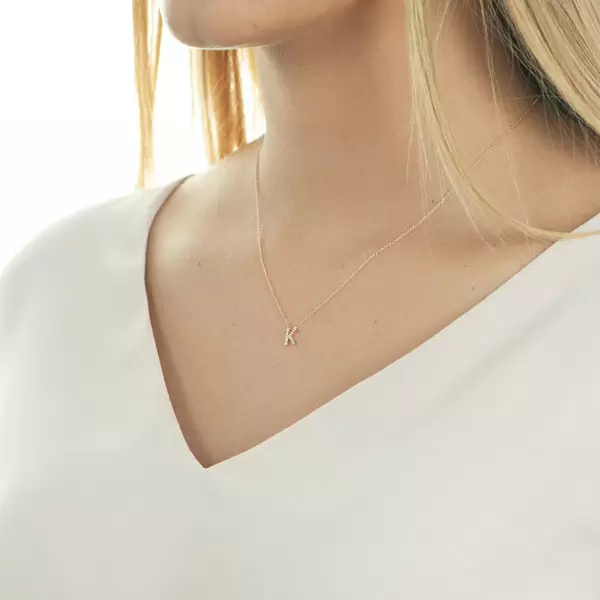 Leaf Jewelry Halskette Letter "K", 14 K Rosegold mit Diamanten Bis zu 55% Rabatt