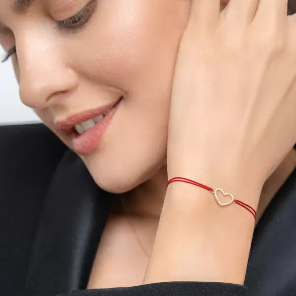 Leaf Jewelry Glückarmband Herz mit Diamanten, 18 K Gelbgold, Beige Clearance-Verkauf