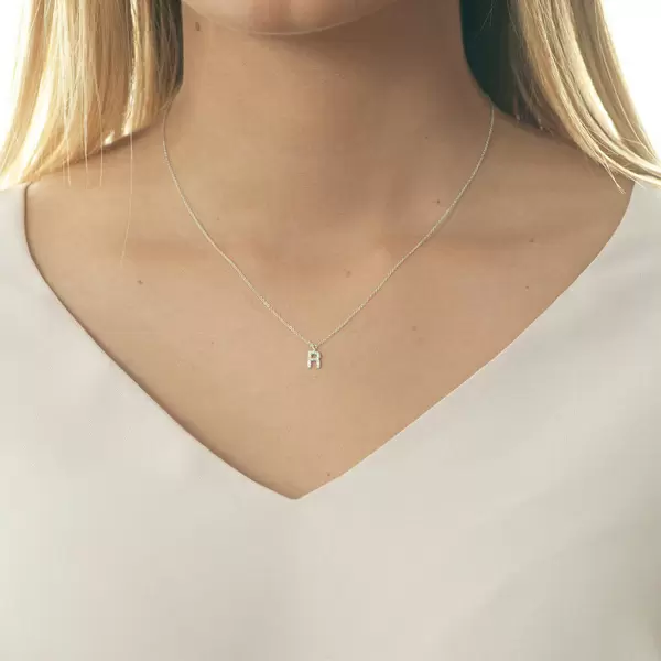 Leaf Jewelry Halskette Letter "R", 14 K Weißgold mit Diamanten zollfrei