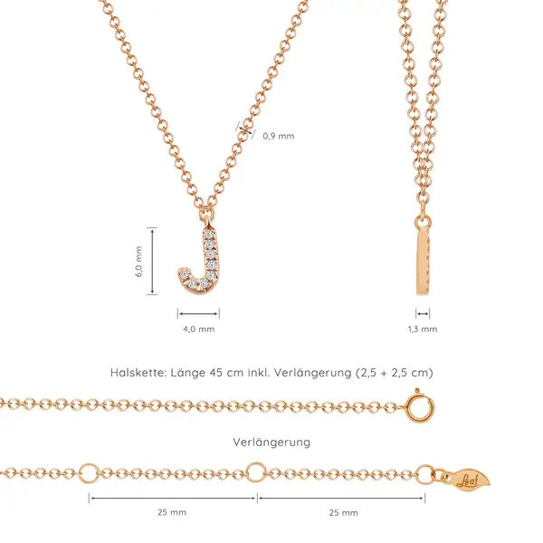 Leaf Jewelry Halskette Letter "J", 14 K Rosegold mit Diamanten Fabrikverkauf