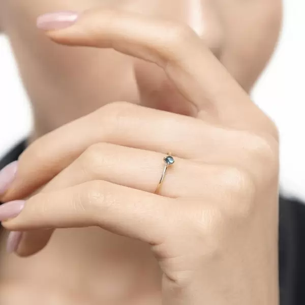 Leaf Jewelry Ring Cabochon, 14 K Gelbgold, Blauer Topas Sonderangebot