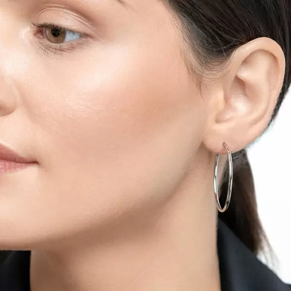 Leaf Jewelry Creole Rund M, 30mm, 14 K Weissgold Großer Ausverkauf
