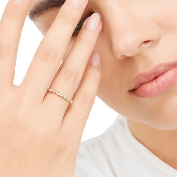 Leaf Jewelry Ring mit Baguette Diamanten, 14K Gelbgold Flash Sale