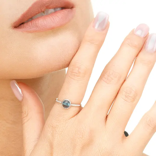 Leaf Jewelry Ring Blue Topas mit Diamanten, 14K Rosegold Exklusivangebot