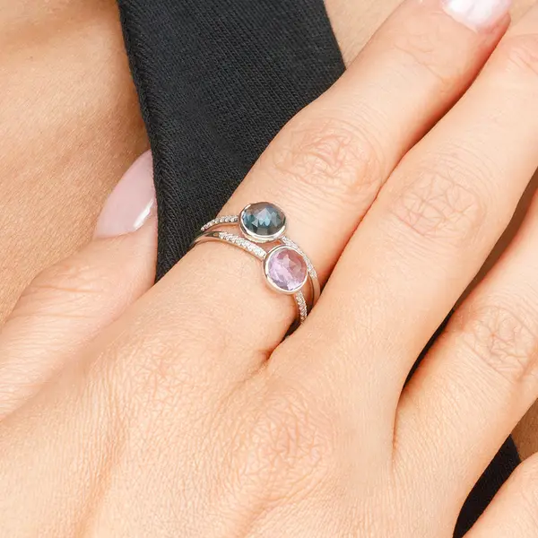 Leaf Jewelry Ring Blue Topas mit Diamanten, 14K Rosegold Exklusivangebot