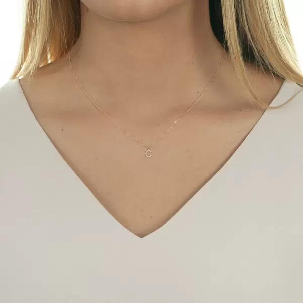 Leaf Jewelry Halskette Letter "C", 14 K Rosegold mit Diamanten Preisnachlass