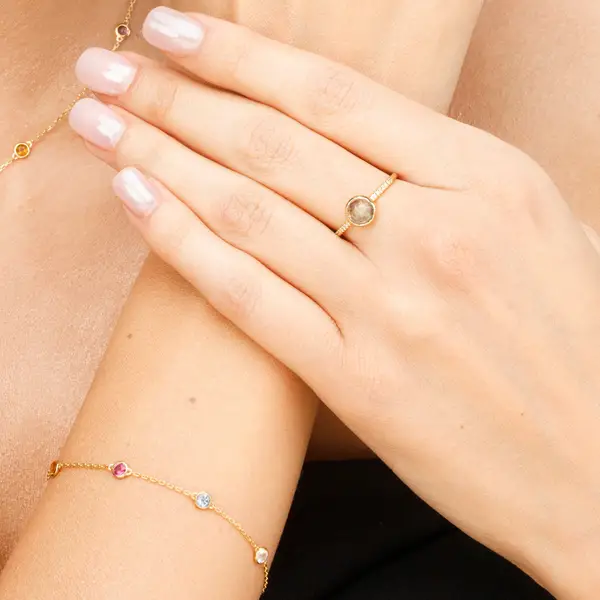 Leaf Jewelry Ring Labradorit mit Diamanten, 14K Gelbgold Saisonschlussverkauf