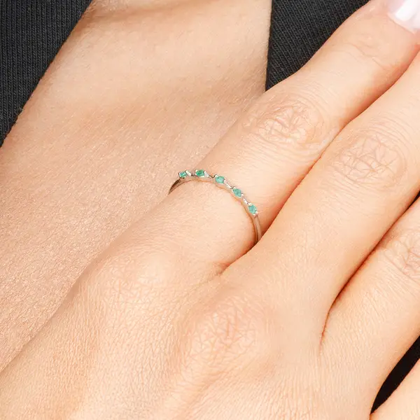 Leaf Jewelry Ring mit 5 Smaragden, 14K Weißgold Neueste Mode