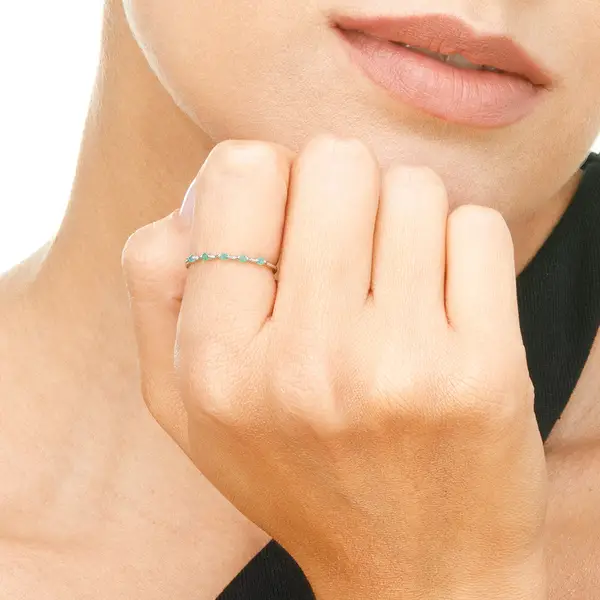 Leaf Jewelry Ring mit 5 Smaragden, 14K Weißgold Neueste Mode