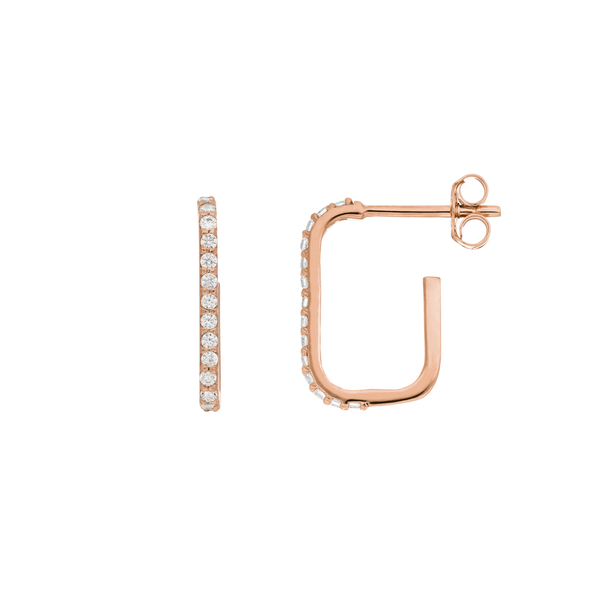 Leaf Jewelry Mini Creole Square mit Zirkonia, 18 K Rosegold vergoldet Neueste Stile