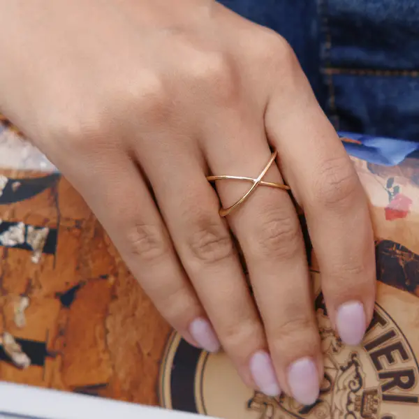 Leaf Jewelry Ring X Cross, 18 K Gelbgold vergoldet, Größe 54 Bis zu 65% Rabatt