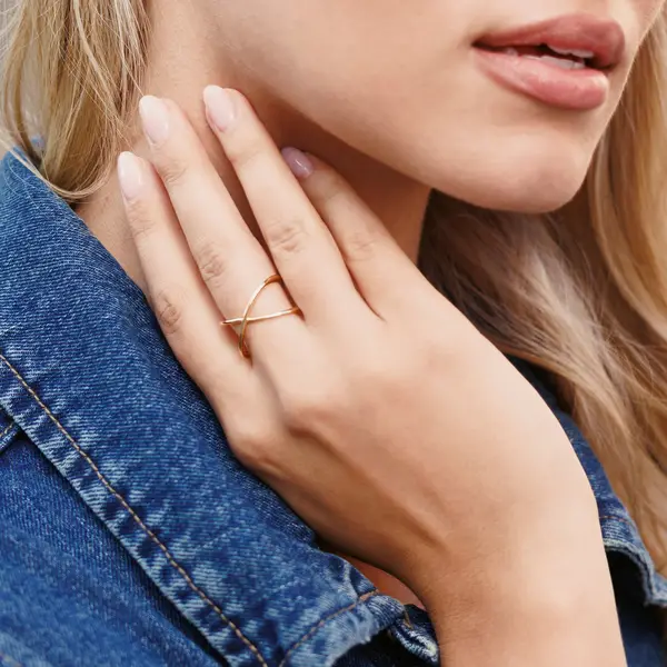 Leaf Jewelry Ring X Cross, 18 K Gelbgold vergoldet, Größe 54 Bis zu 65% Rabatt