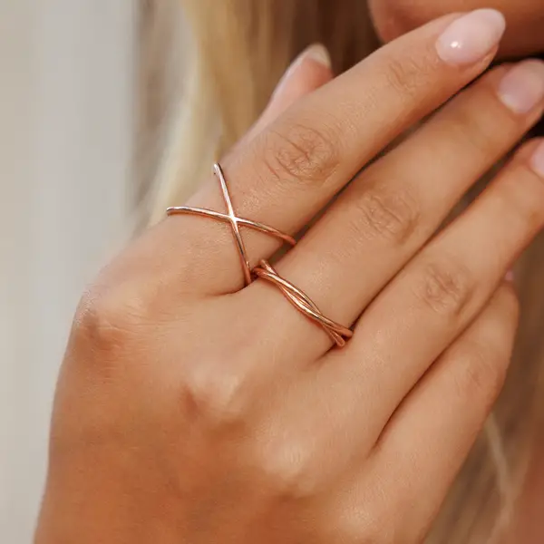 Leaf Jewelry Ring X Cross, 18 K Gelbgold vergoldet, Größe 54 Bis zu 65% Rabatt