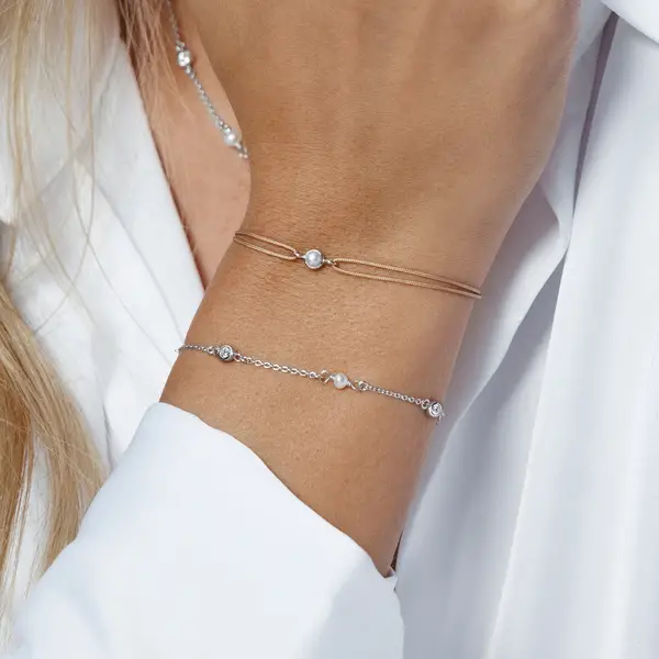 Leaf Jewelry Glücksarmband Pure mit Perle, 925 Sterlingsilber, Beige Super Rabatt