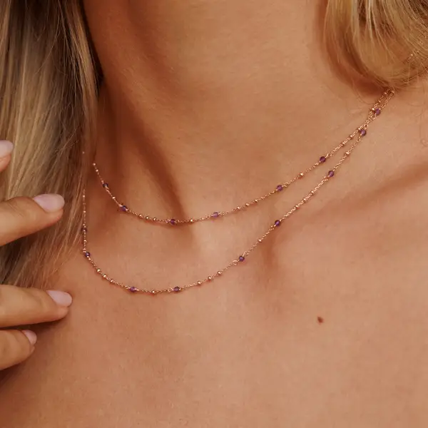 Leaf Jewelry Halskette Flying Gems, Amethyst, 90cm, 18 K Rosegold vergoldet Riesige Rabatte
