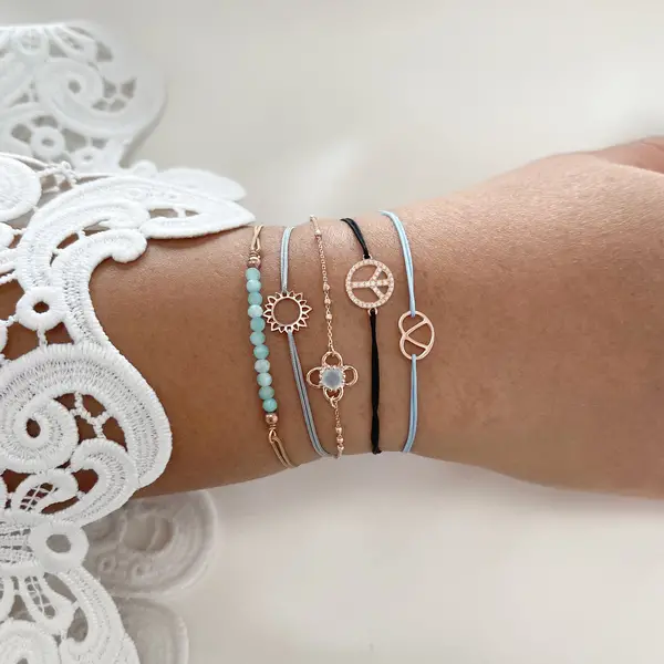 Leaf Jewelry Glücksarmband PEACE mit Zirkonia, 18 K Gelbgold vegoldet, Beige Begrenzt auf 3 Tage
