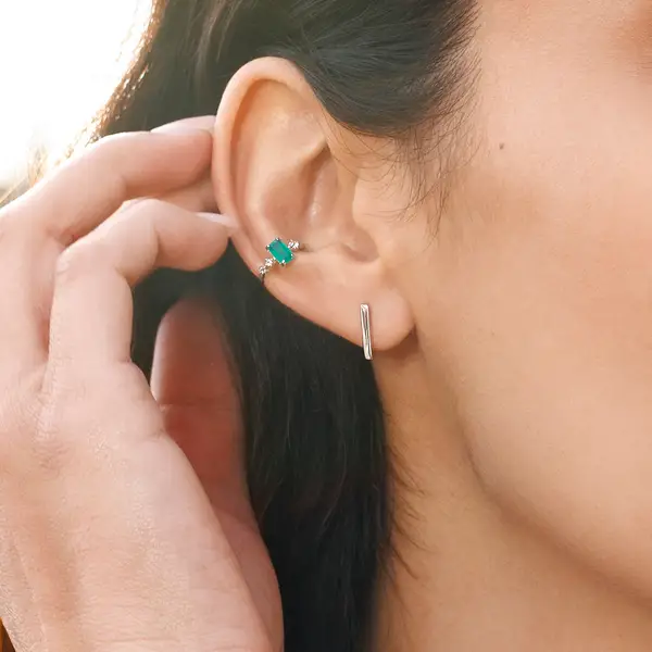 Leaf Jewelry Silber Earcuff Gorgeous Gems, Grüner Achat, Gelbgold zollfrei