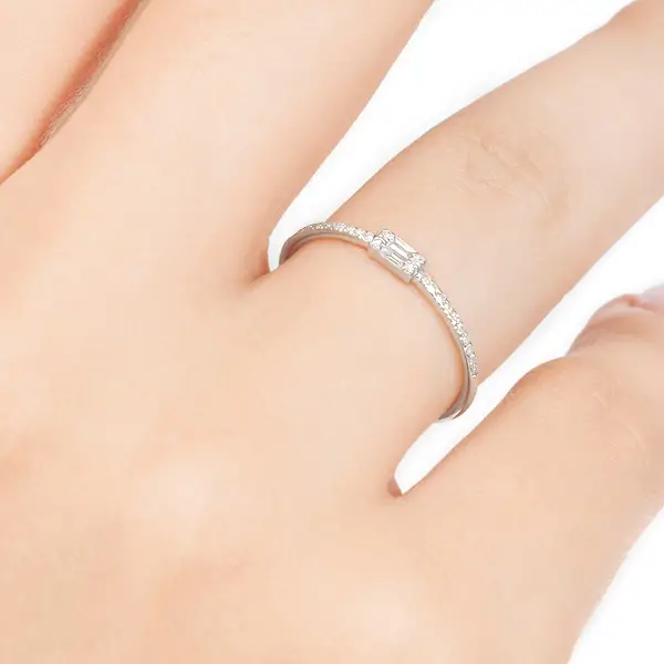 Leaf Jewelry Ring mit Diamanten, Tiny Baguette, 14K Weißgold 50% Rabatt für begrenzte Zeit