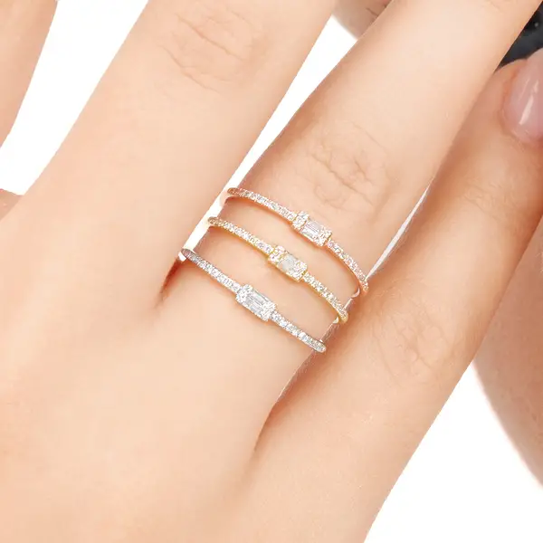 Leaf Jewelry Ring mit Diamanten, Tiny Baguette, 14K Weißgold 50% Rabatt für begrenzte Zeit