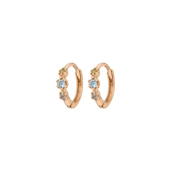 Leaf Jewelry Creole Three Gems, Blauer Topas, 18 K Rosegold vergoldet Tiefpreis