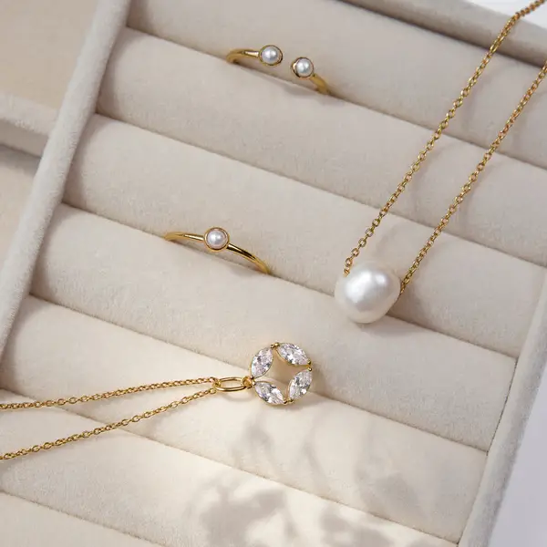 Leaf Jewelry Halskette Perlen Tropfen, 18 K Rosegold vergoldet Wochenangebot