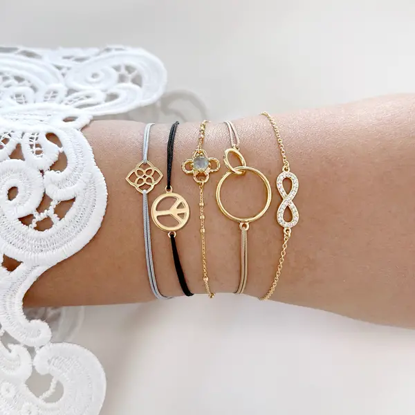 Leaf Jewelry Glücksarmband PEACE, 18 K Rosegold vegoldet, Grau Letzte 2 Tage