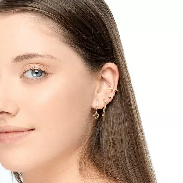 Leaf Jewelry Single Creole CROSS/Zirkonia, 18 K Gelbgold vergoldet Bis zu 55% Rabatt