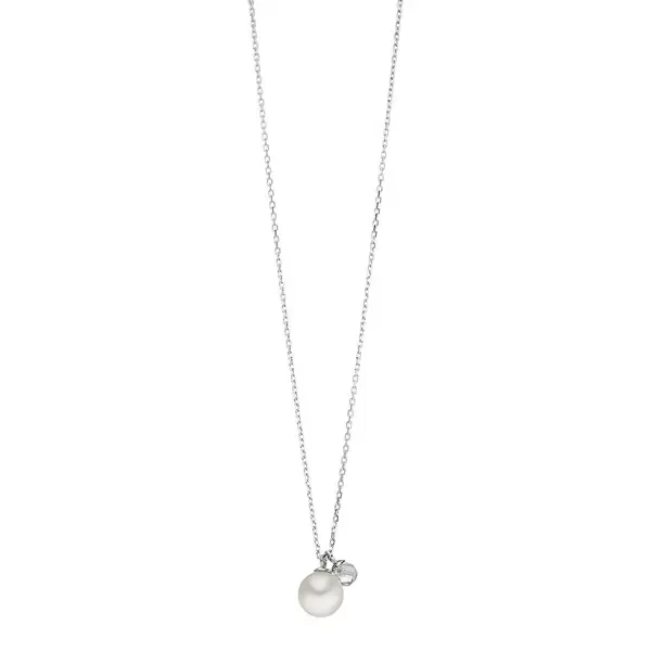Leaf Jewelry Halskette Two Drop, 925 Sterlingsilber, Perle/Bergkristall Fabrikpreis