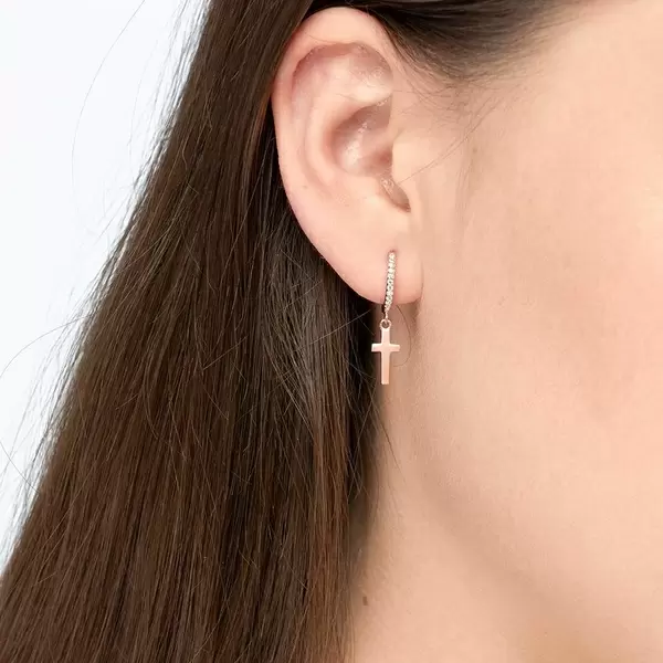 Leaf Jewelry Single Creole CROSS/Zirkonia, 18 K Rosegold vergoldet Günstig kaufen