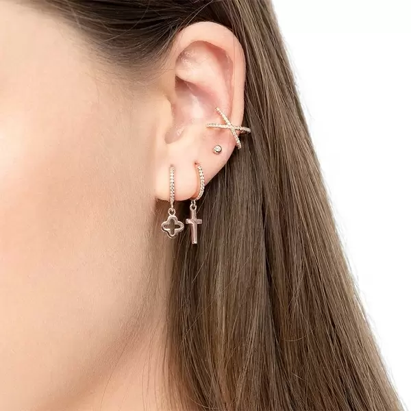 Leaf Jewelry Single Creole CROSS/Zirkonia, 18 K Rosegold vergoldet Günstig kaufen