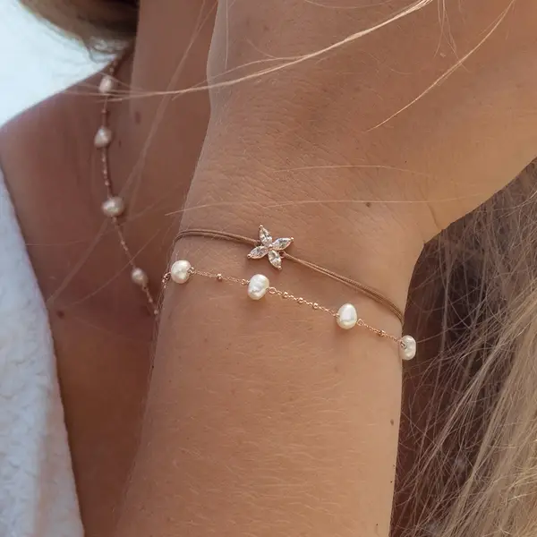 Leaf Jewelry Armkette Perle, 18 K Gelbgold vergoldet Exklusivangebot