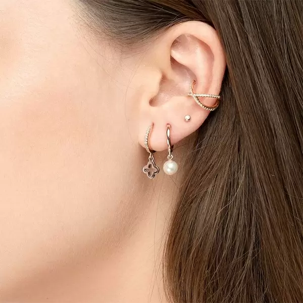 Leaf Jewelry Single Creole CLOVER/Zirkonia, 18 K Rosegold vergoldet Bis zu 50% Rabatt