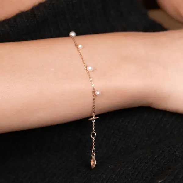 Leaf Jewelry Armkette Rain Drop, 18 K Roségold vergoldet, Perle Fabrikverkauf