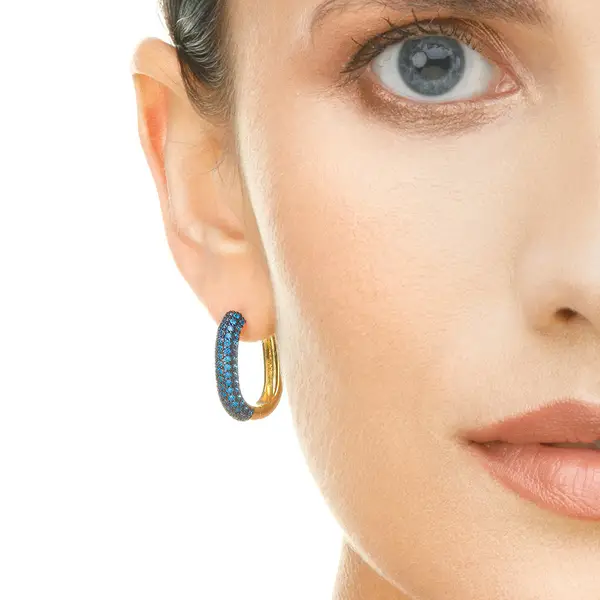 Leaf Jewelry Silber Creole, PAVE Blau, Gelbgold Fabrik Onlineshop