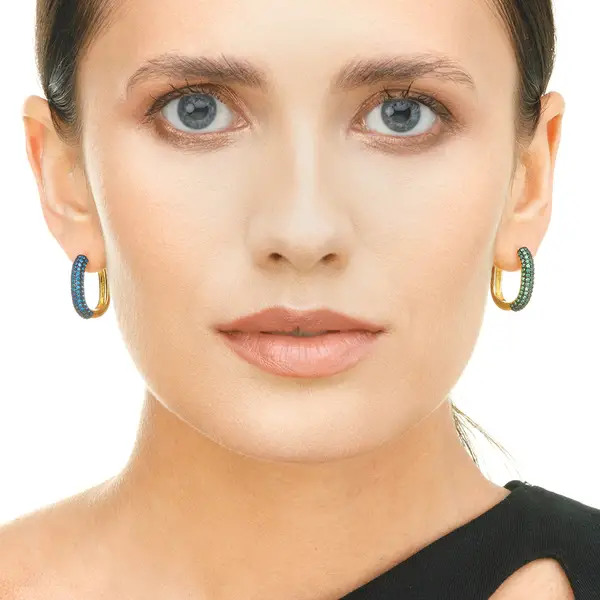 Leaf Jewelry Silber Creole, PAVE Blau, Gelbgold Jubiläumsangebot