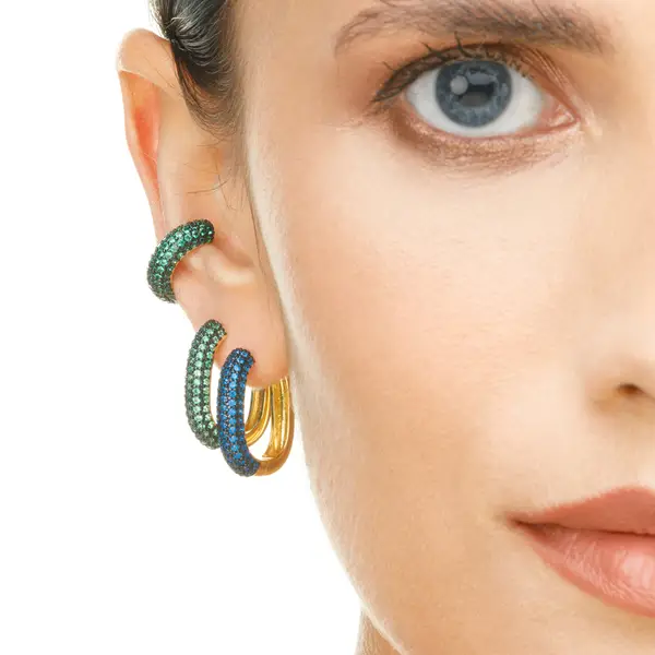 Leaf Jewelry Silber Creole, PAVE Blau, Gelbgold Jubiläumsangebot