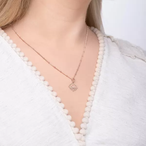 Leaf Jewelry Halskette Evil Eye, 45cm, 18 K Rosegold vergoldet Lagerräumung