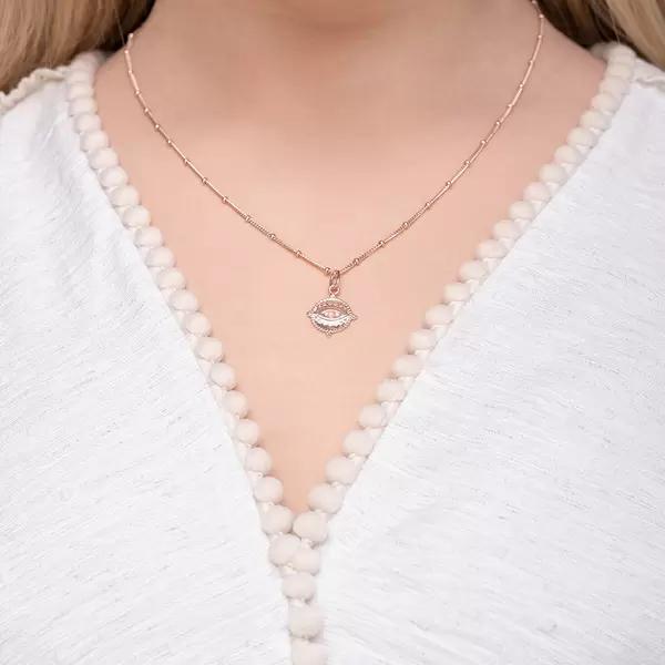 Leaf Jewelry Halskette Evil Eye, 45cm, 18 K Rosegold vergoldet Lagerräumung