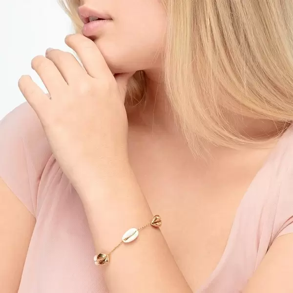 Leaf Jewelry Armkette 5 Cowrie Shells, 18 K Rosegold vergoldet Kostenlose Rückgabe