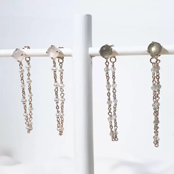 Leaf Jewelry Ohrhänger Flying Gem, Perle/Rosenquarz, 18 K Rosegold vergoldet Letzter Tag