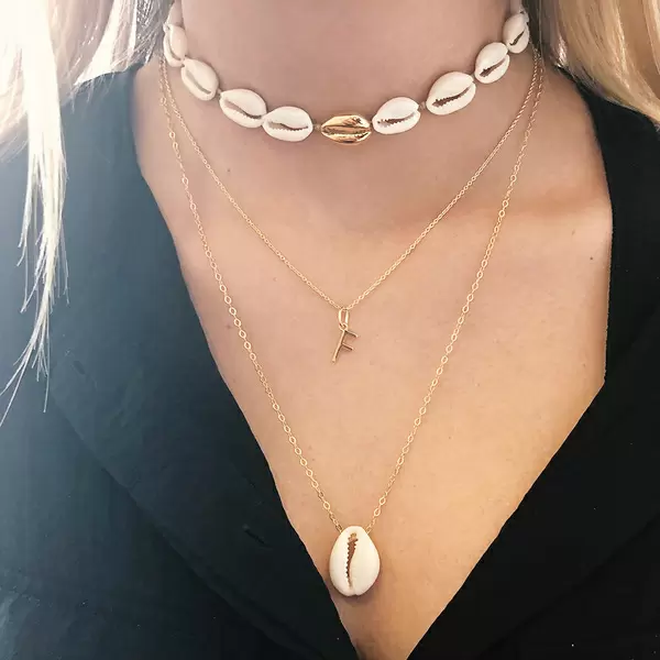 Leaf Jewelry Halskette Cowrie Shell, 55 cm, 18 K Rosegold vergoldet Bis zu 50% Rabatt