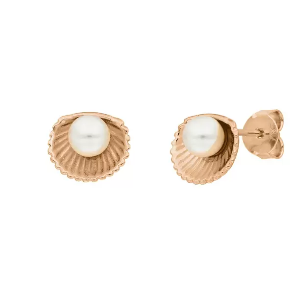 Leaf Jewelry Ohrstecker Muschel mit Perle, 18 K Rosegold vergoldet Black Friday Preise